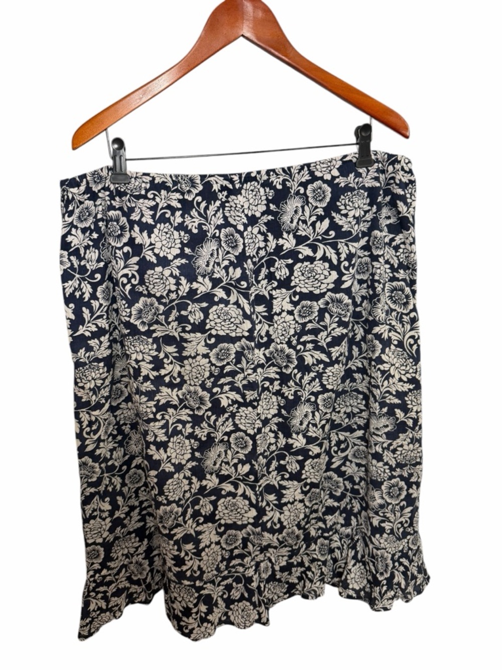 Eddie Bauer Navy Blue A-Line Skirt with Cream Floral Print Drawstring - Picture 3 of 8